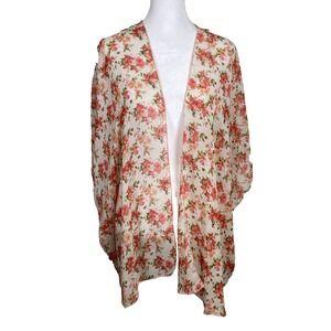 Emory Park Woman's Kimono Coverlet Size L Cream Floral Cottage Core Whimsical